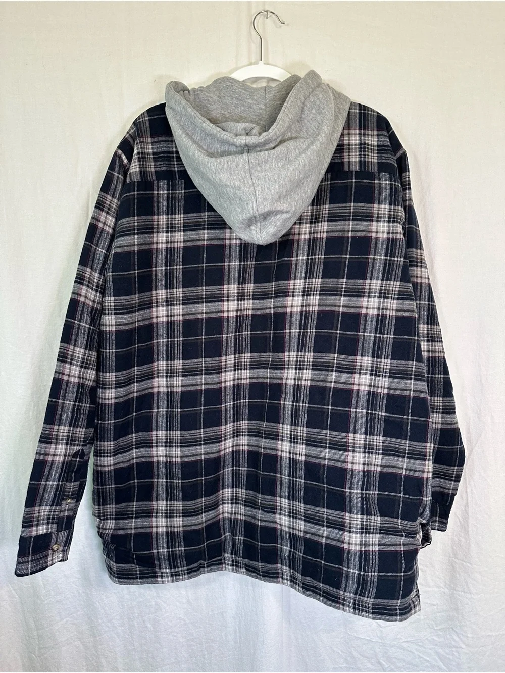 Wrangler Sz XLT Quilted Hooded Zip Up Flannel Plaid Shirt Jacket Shacket